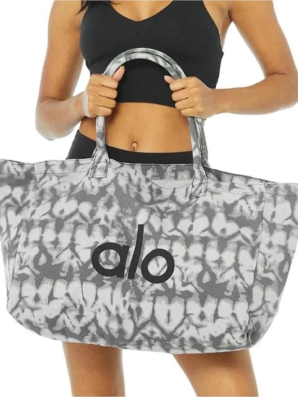 alo Gray Tie Dye Yoga Pilates Shopper Beach Camvas Tote Bag